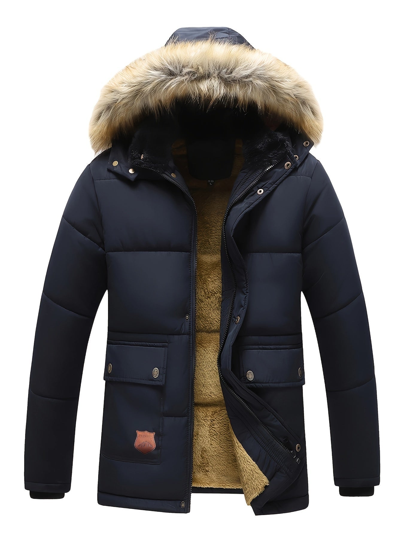 Casual polyester winterjas met capuchon en fleece voering voor heren | Ideaal voor herfst/winter