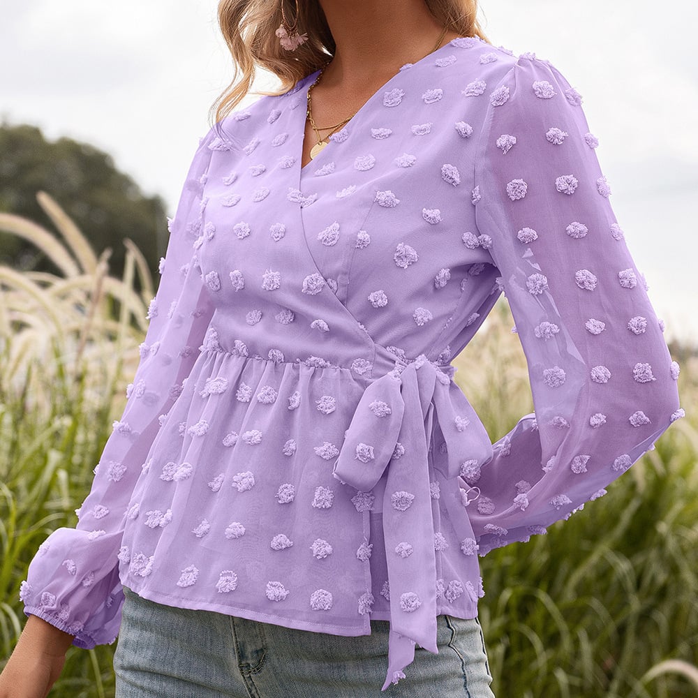 Anita Vrouwen V-hals Jacquard Kant Voorjaarsblouse