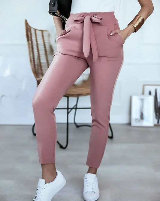 Lisa | High-Waist Broek met Strikdetail | Elegant en Praktisch | Stretch Stof
