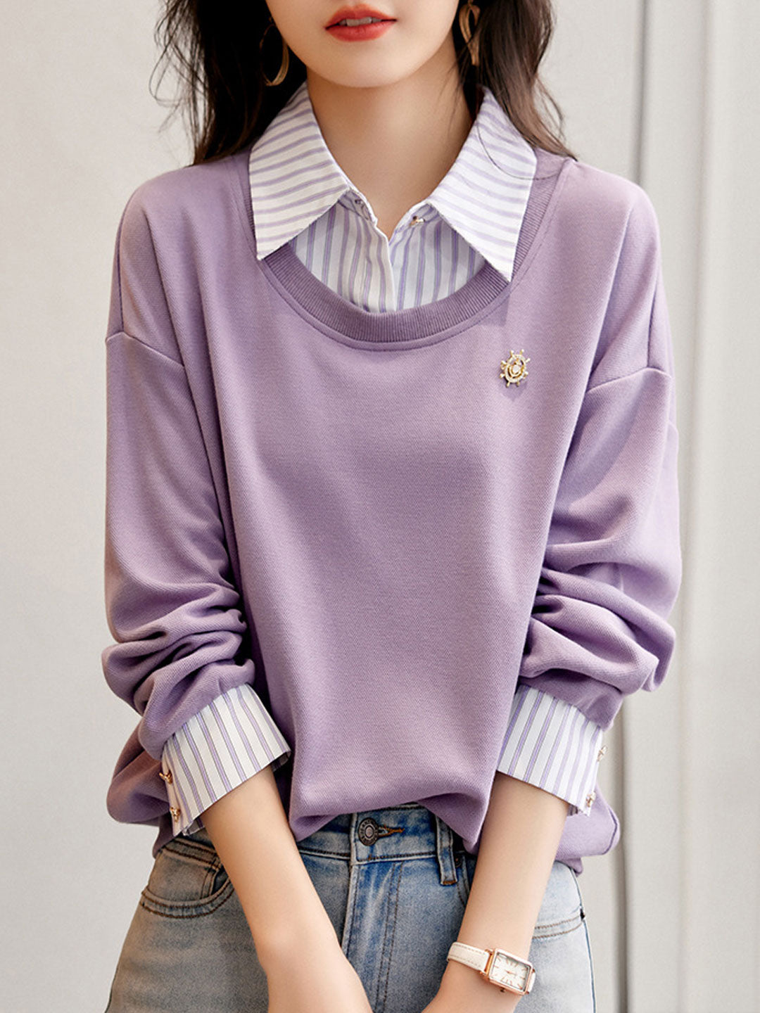 Florenda Sweatshirt | Casual Patchwork Gestreept Sweatshirt