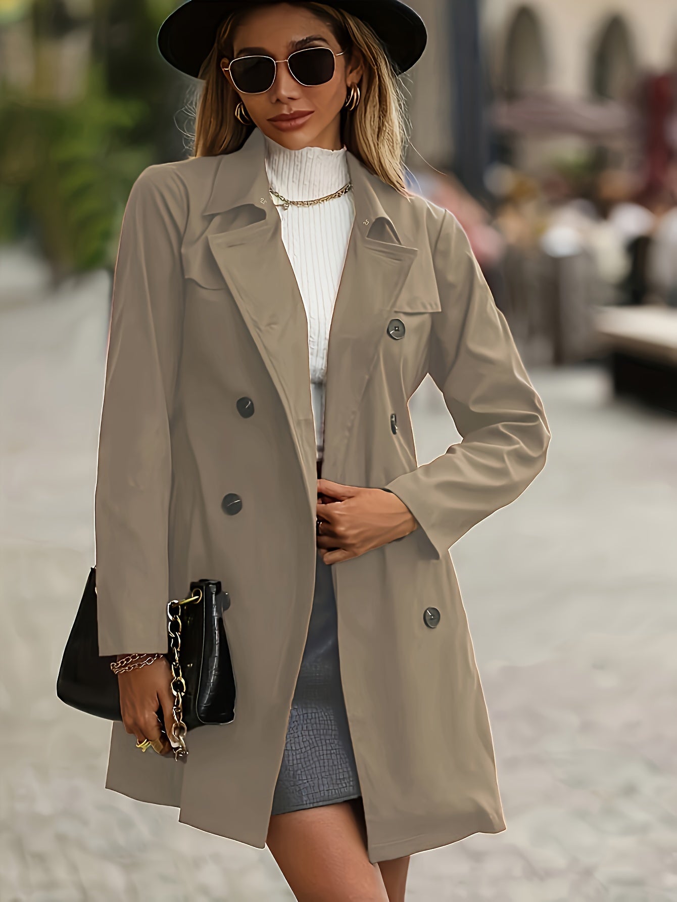 Irene - Effen trenchcoat met dubbele rij knopen