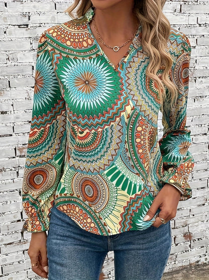 Iowana - Blouse vintage col cranté et imprimé mandala