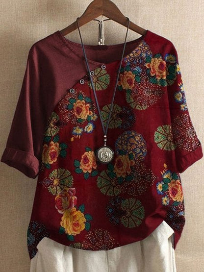 Vanessa | Bloemenpatroon Shirt met Korte Mouwen Boho Stijl