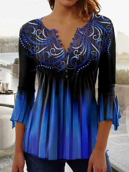 Jessica Top femme manches longues imprimé fleuri graphique