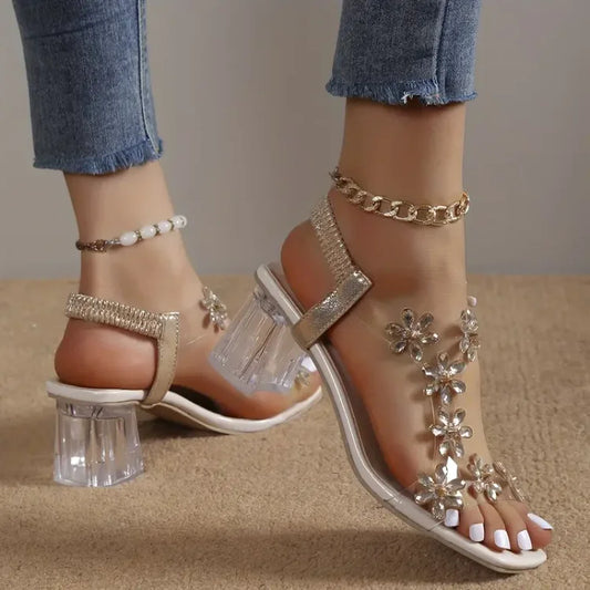 Camila® | Damessandalen met bloem en strass-hak