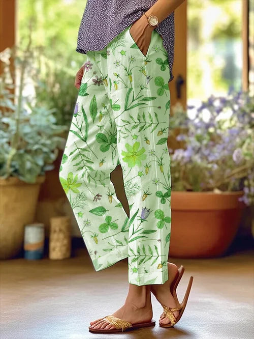 Vrouwen Bloemmotief Losse Zak Patchwork Casual Broek