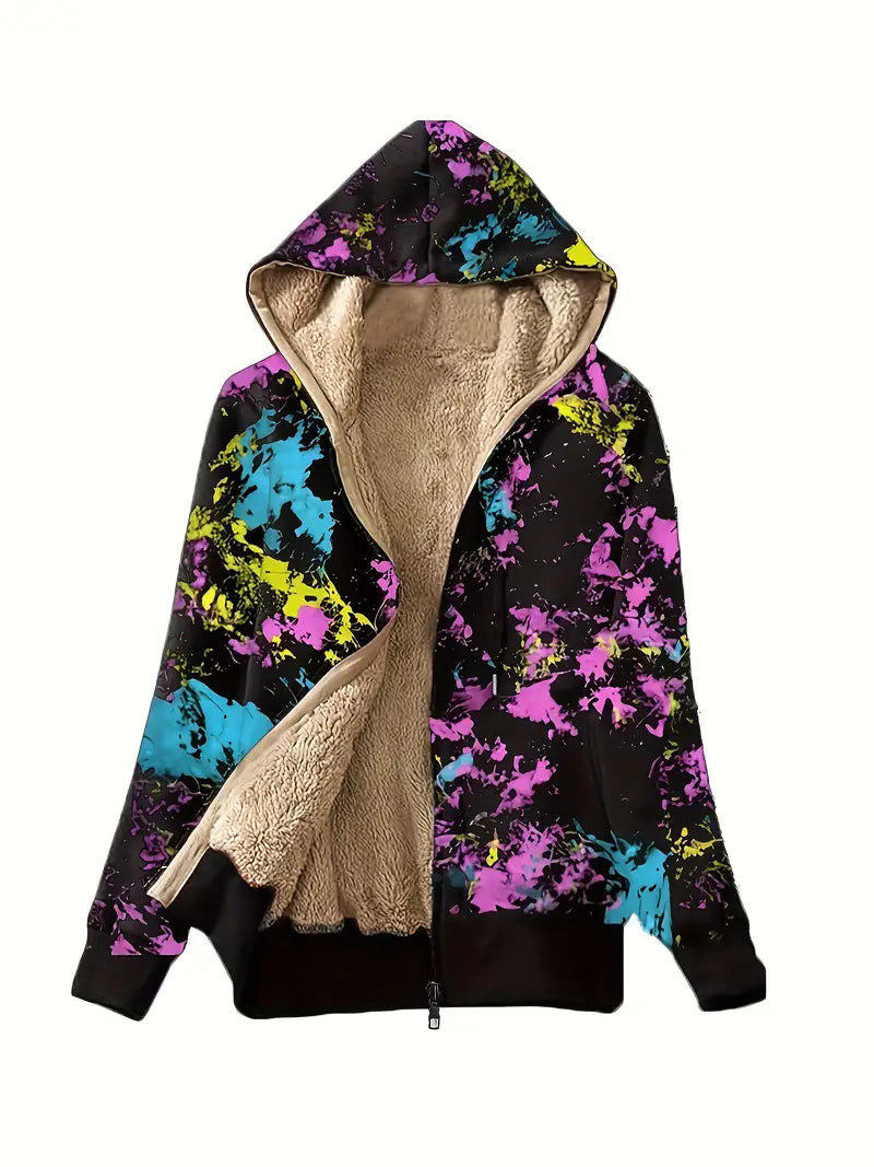 Sharon | Wings zip-up hoodie met vlinderprint en imitatiebont voering