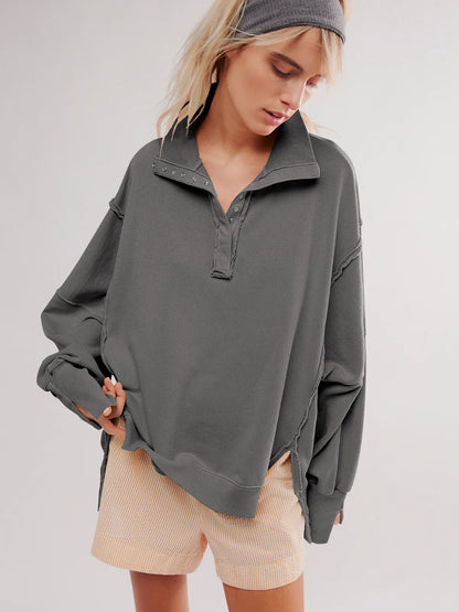 Mela - Casual Sweatshirt met Knopen en Lantaarnmouwen