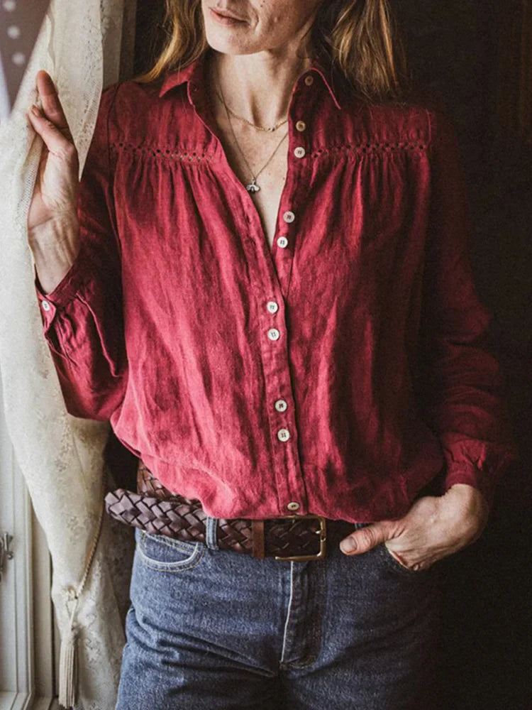 Marinda - Blouse vintage à manches longues pour femme