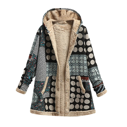 Luxe, elegante, warme schapenvacht patchwork jas met capuchon voor dames