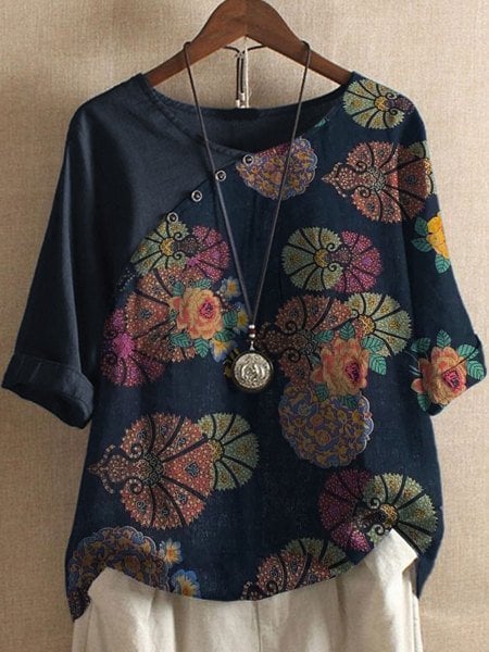 Vanessa | Bloemenpatroon Shirt met Korte Mouwen Boho Stijl