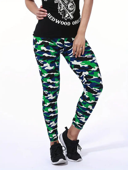 - nonchalante camouflage legging met hoge taille