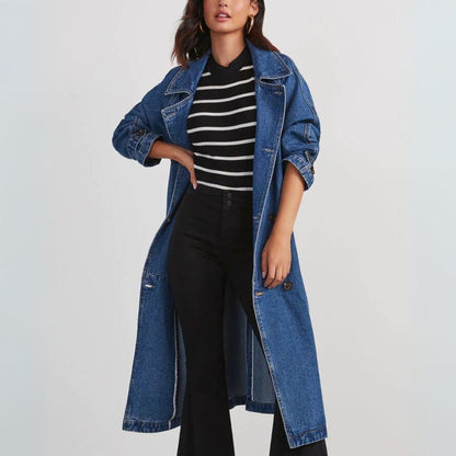 Lange denim trenchcoat voor dames