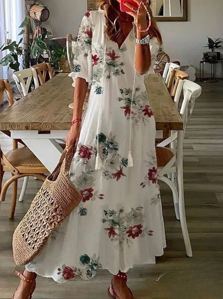 Aimee Damesjurken Baardprint midijurk met Vhals