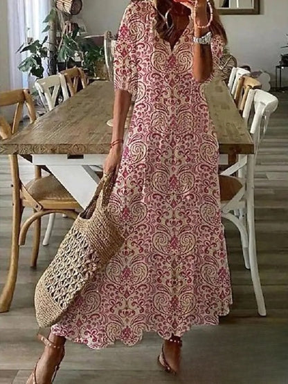 Aimee Damesjurken Baardprint midijurk met Vhals