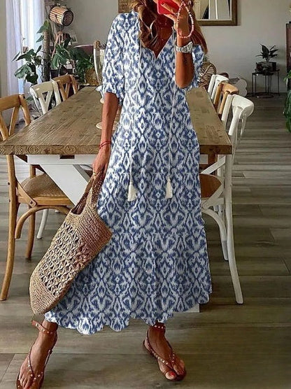 Aimee Damesjurken Baardprint midijurk met Vhals
