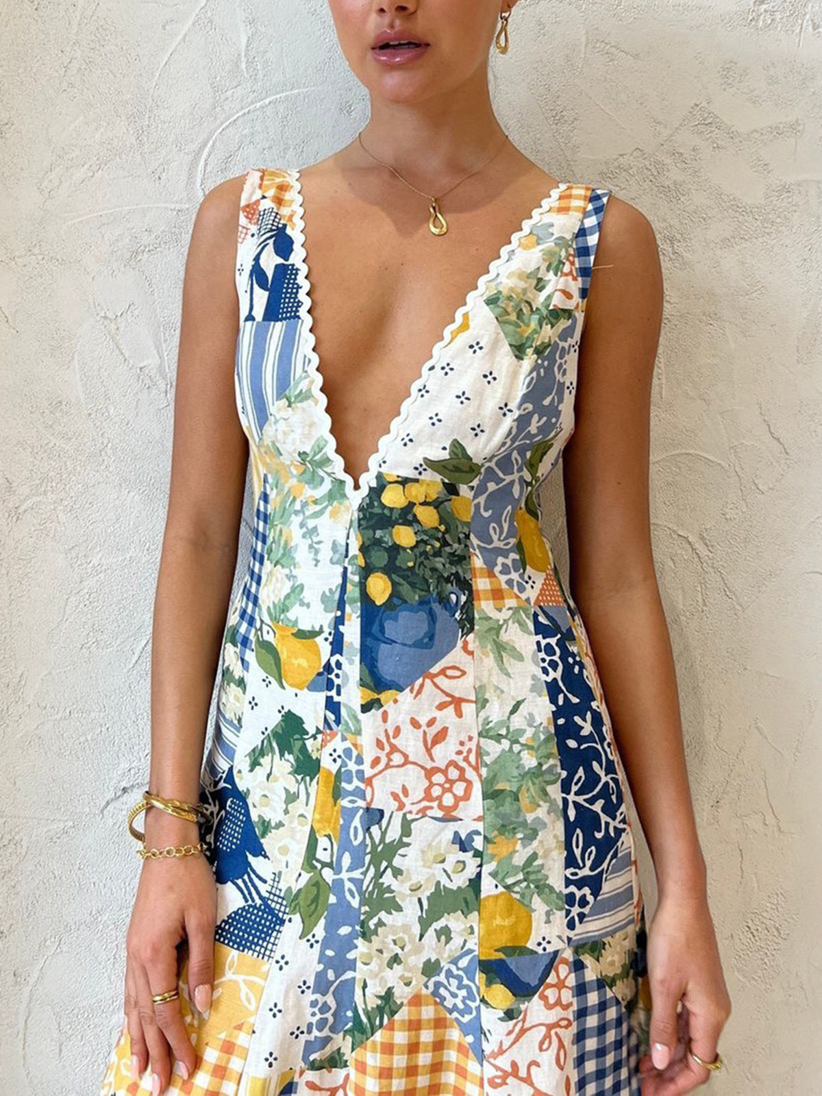 Aisling Maxijurk met limonadeprint en kanten afwerking