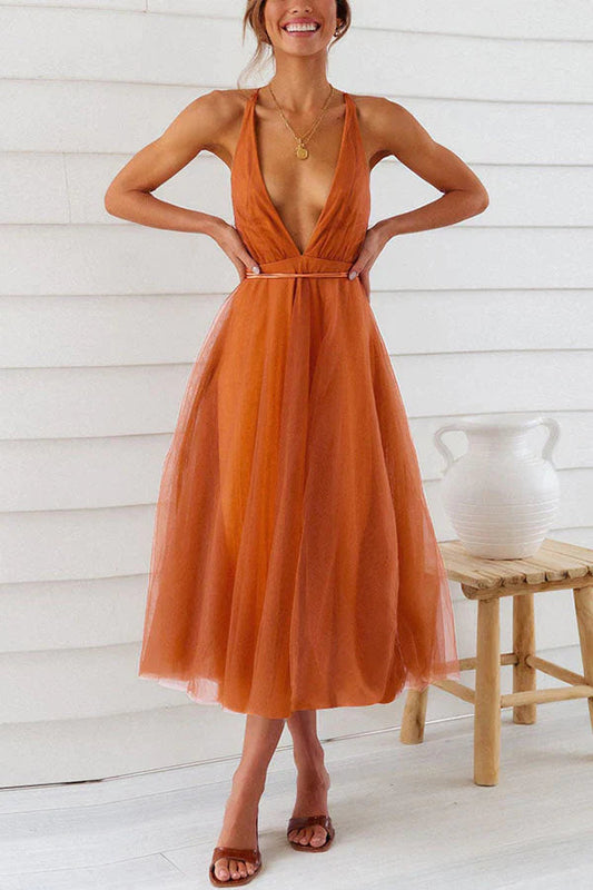 Alena Romantische tule midijurk met Vhals