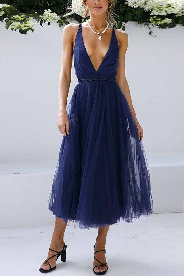 Alena Romantische tule midijurk met Vhals