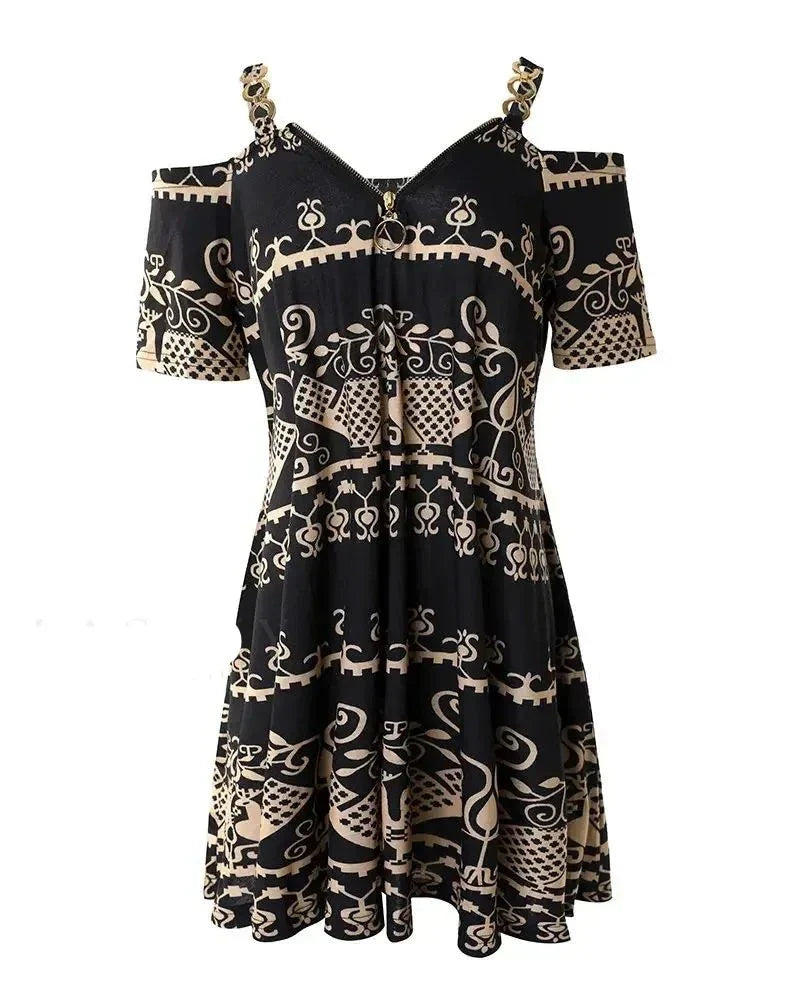 Alvera Maliënkolder strapless jurk met tribale print