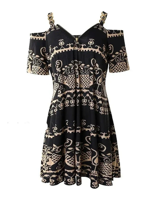 Alvera Maliënkolder strapless jurk met tribale print