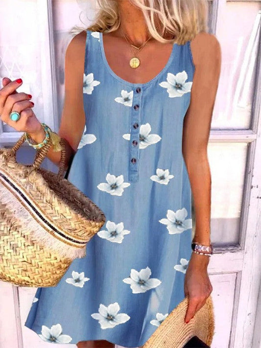 Anisa Casual mouwloze jurk met ronde hals en bloemenprint