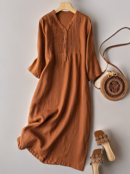 Annaliese Losse geplooide jurk met puntige halslijn