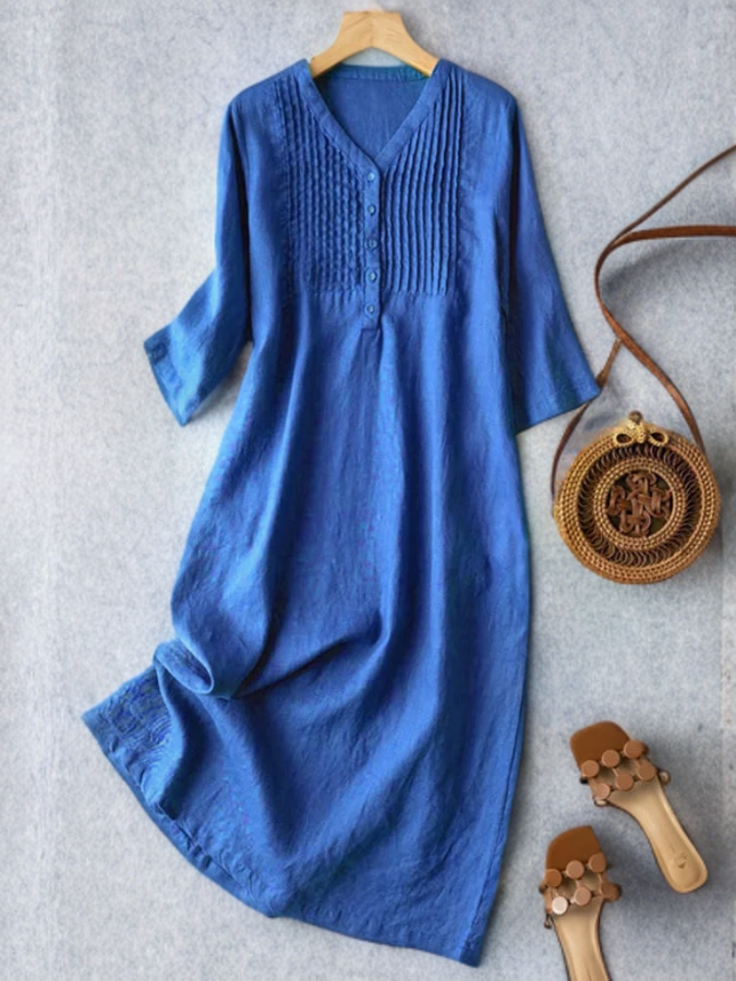 Annaliese Losse geplooide jurk met puntige halslijn