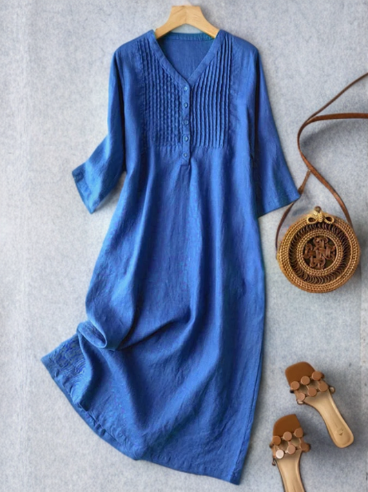 Annaliese Losse geplooide jurk met puntige halslijn