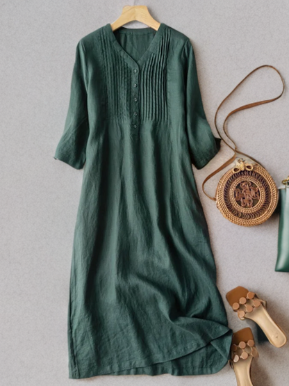 Annaliese Losse geplooide jurk met puntige halslijn