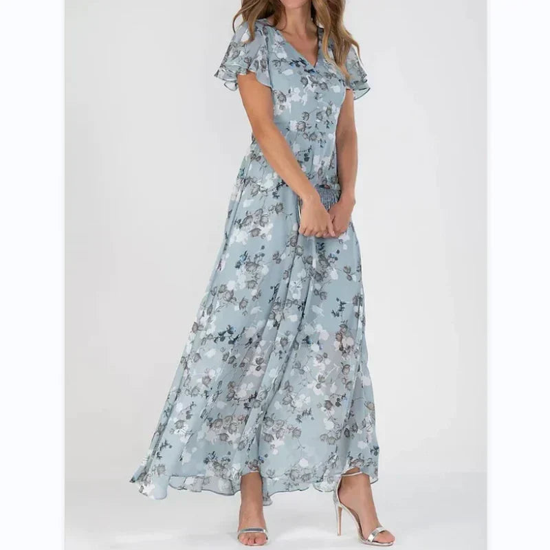 Arisa Gebloemde maxi jurk met korte mouw