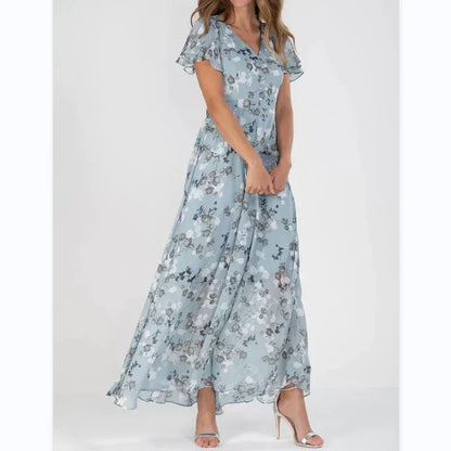 Arisa Gebloemde maxi jurk met korte mouw