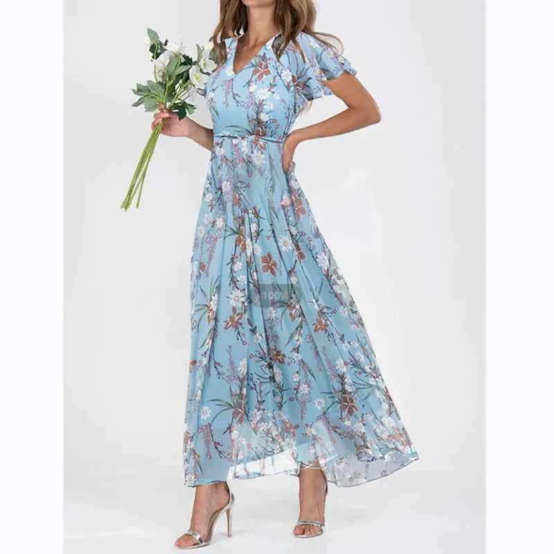 Arisa Gebloemde maxi jurk met korte mouw