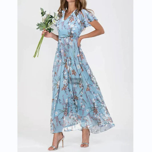Arisa Gebloemde maxi jurk met korte mouw