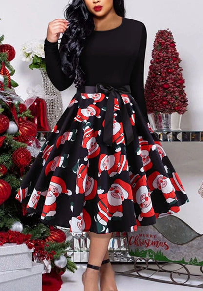 Aveena Klassieke vintage swingjurk met lange mouwen