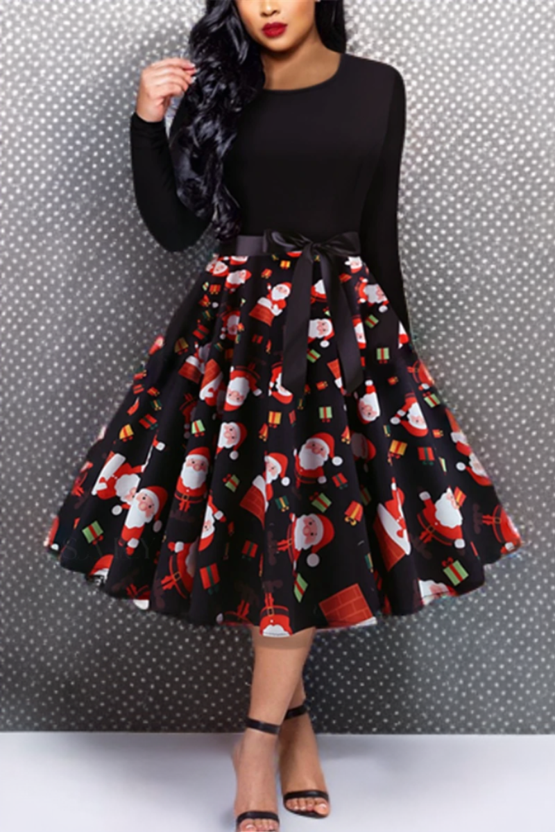 Aveena Klassieke vintage swingjurk met lange mouwen