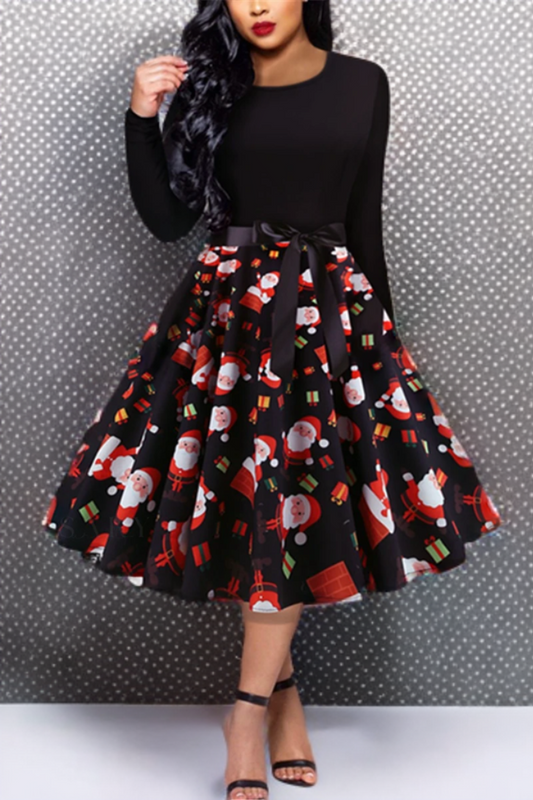 Aveena Klassieke vintage swingjurk met lange mouwen