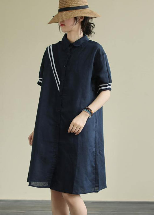 Avenne Jurk met revers en knopen in marineblauwe strepen