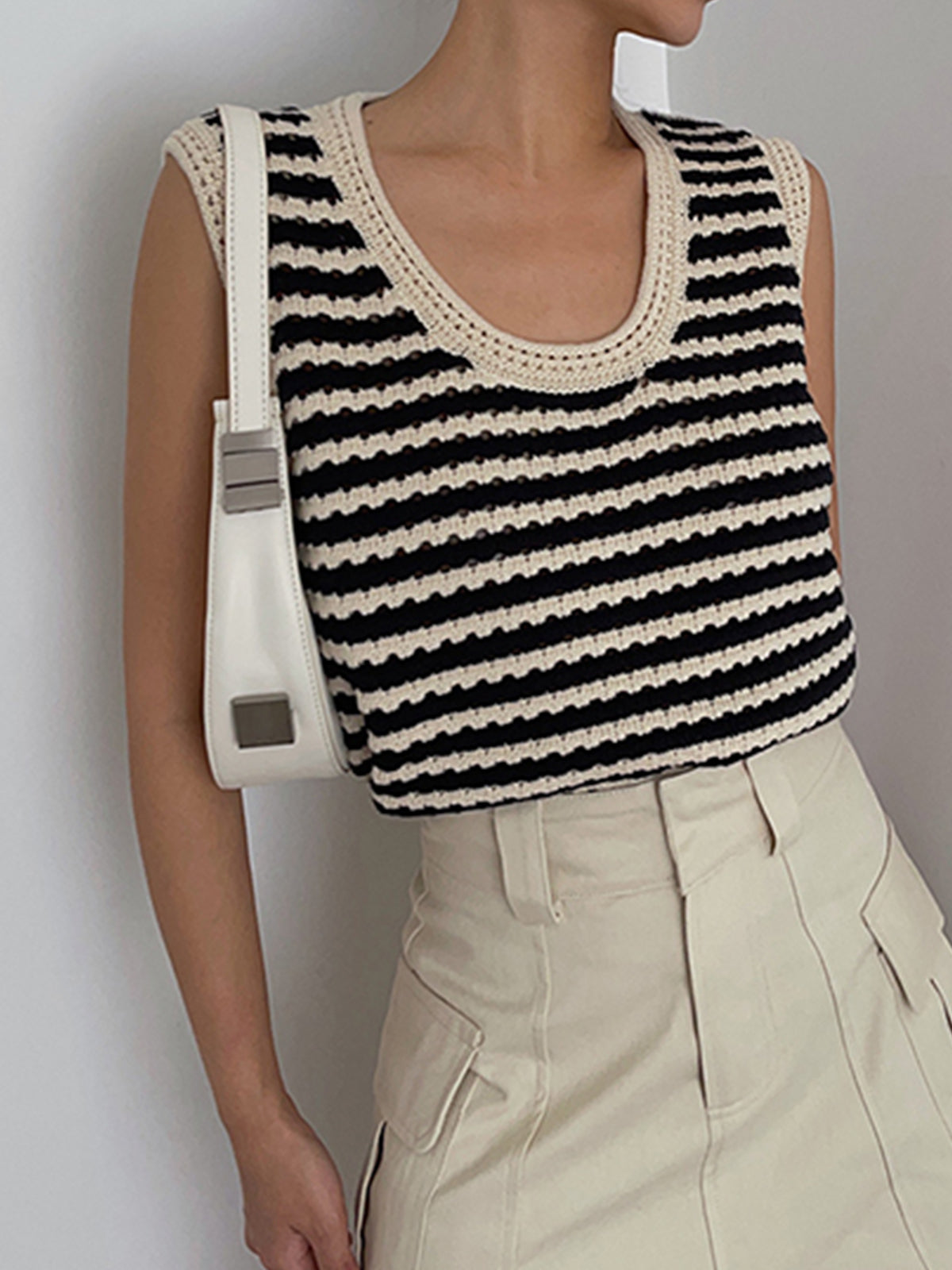 Taniele-Classy Stripe gehaakte trui vest