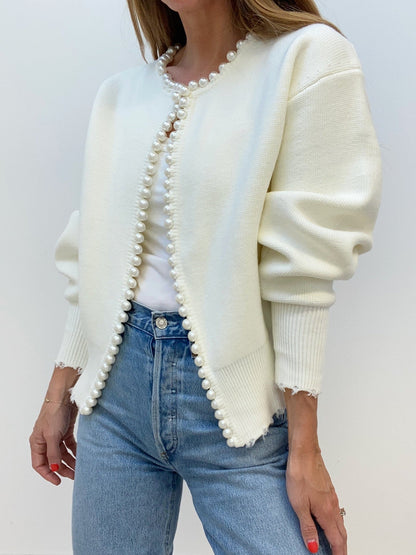 Pearl Trim | Gescheurde Hem Cardigan Trui Dames