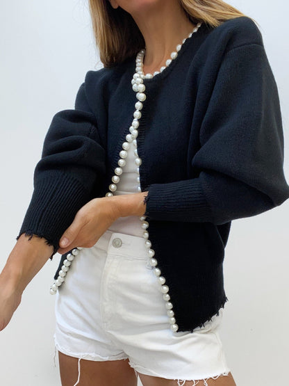 Pearl Trim | Gescheurde Hem Cardigan Trui Dames