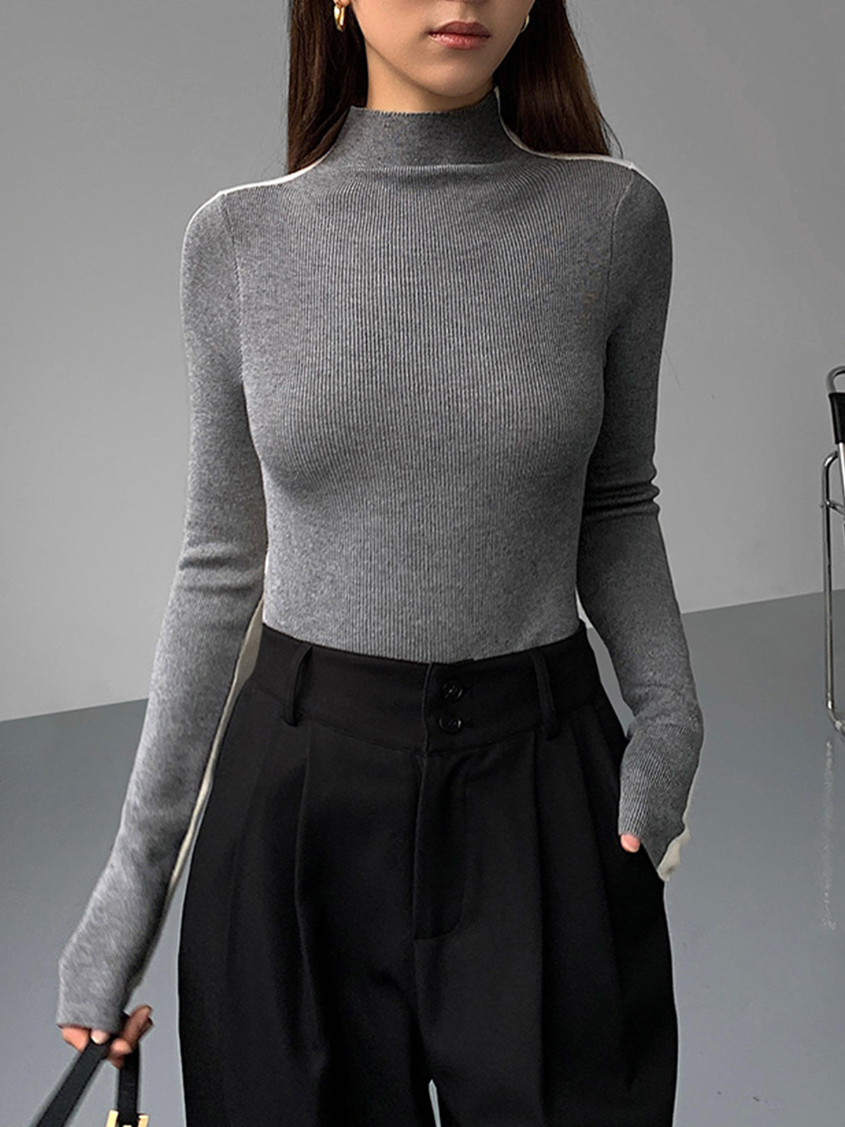 Dames Trui/Sweater | Two Tone Double Sided Long Sleeve Knit