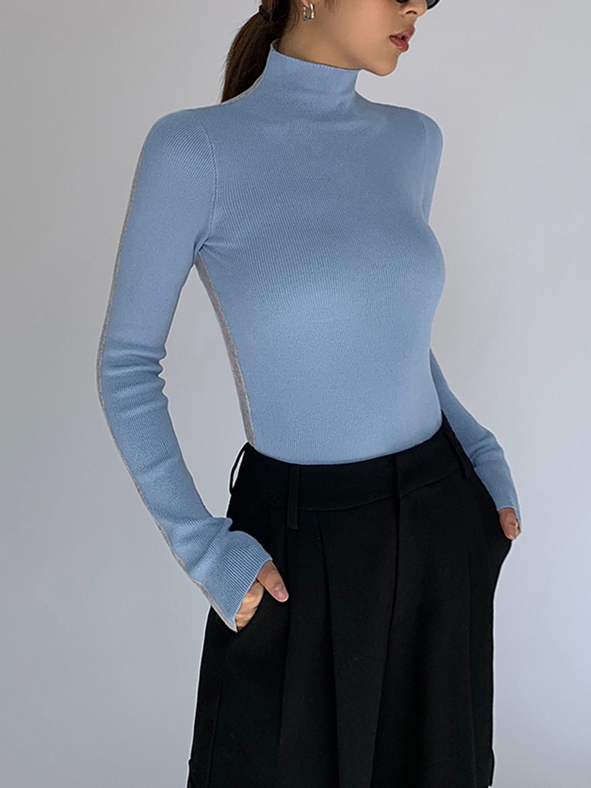 Dames Trui/Sweater | Two Tone Double Sided Long Sleeve Knit