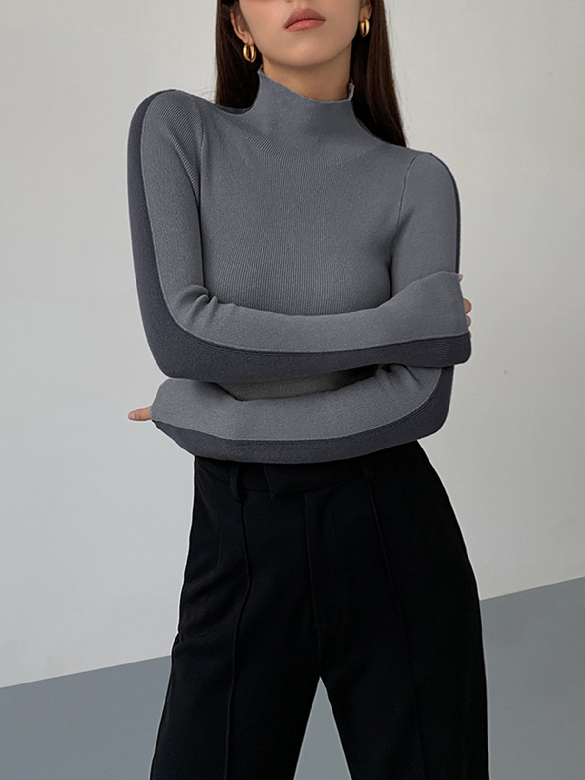 Dames Trui/Sweater | Two Tone Double Sided Long Sleeve Knit