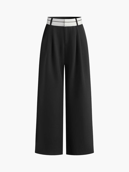 Lina - Casual broek met wijde pijpen in contrasterende kleuren