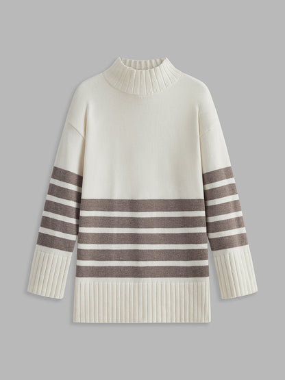 Miss Paris | Mock Neck Stripe Sweater/Trui