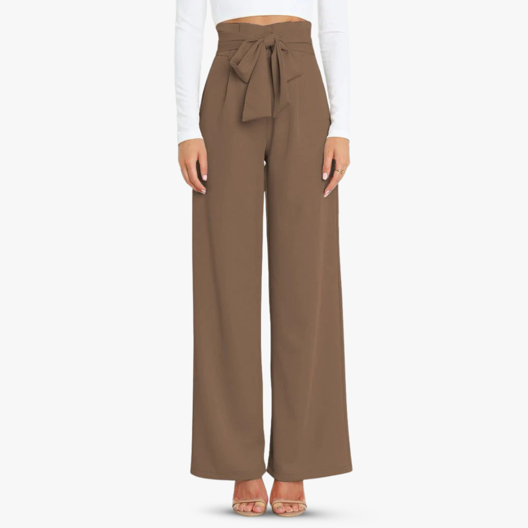 Wijde stoffen broek voor dames met bindceintuur