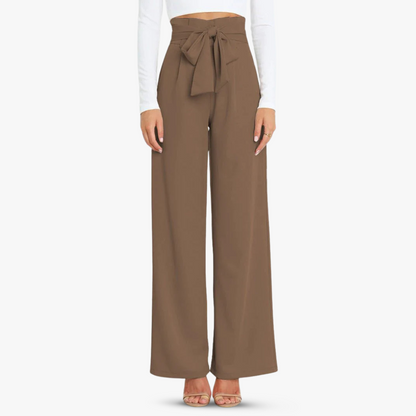 Wijde stoffen broek voor dames met bindceintuur