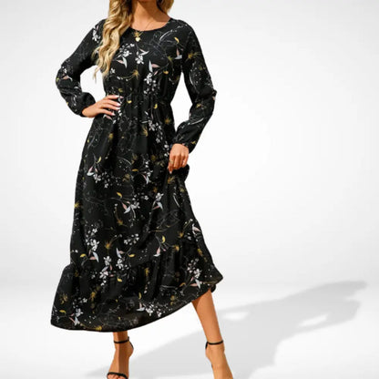 Losse lange jurk met bloemenprint en lange mouwen