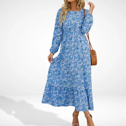 Losse lange jurk met bloemenprint en lange mouwen